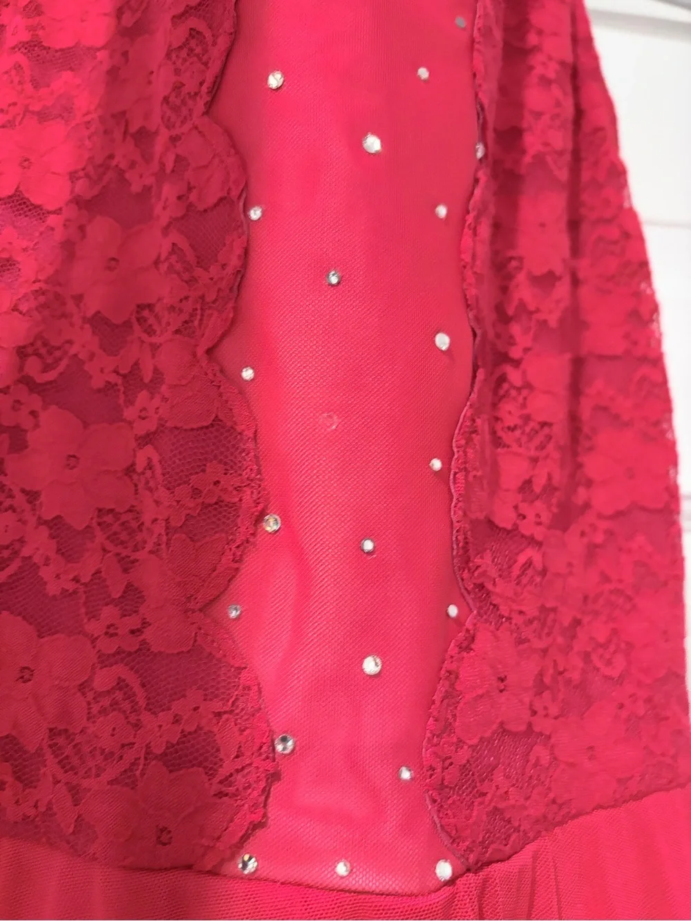 Weissman Lace Plunge Maxi Dance Dress – Red – Adult Medium MA – Style 17727